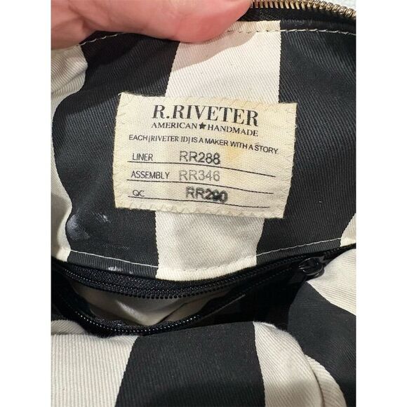 R. Riveter Dark Brown Leather Shoulder Bag Medium Striped Unisex Adults - Picture 8 of 12